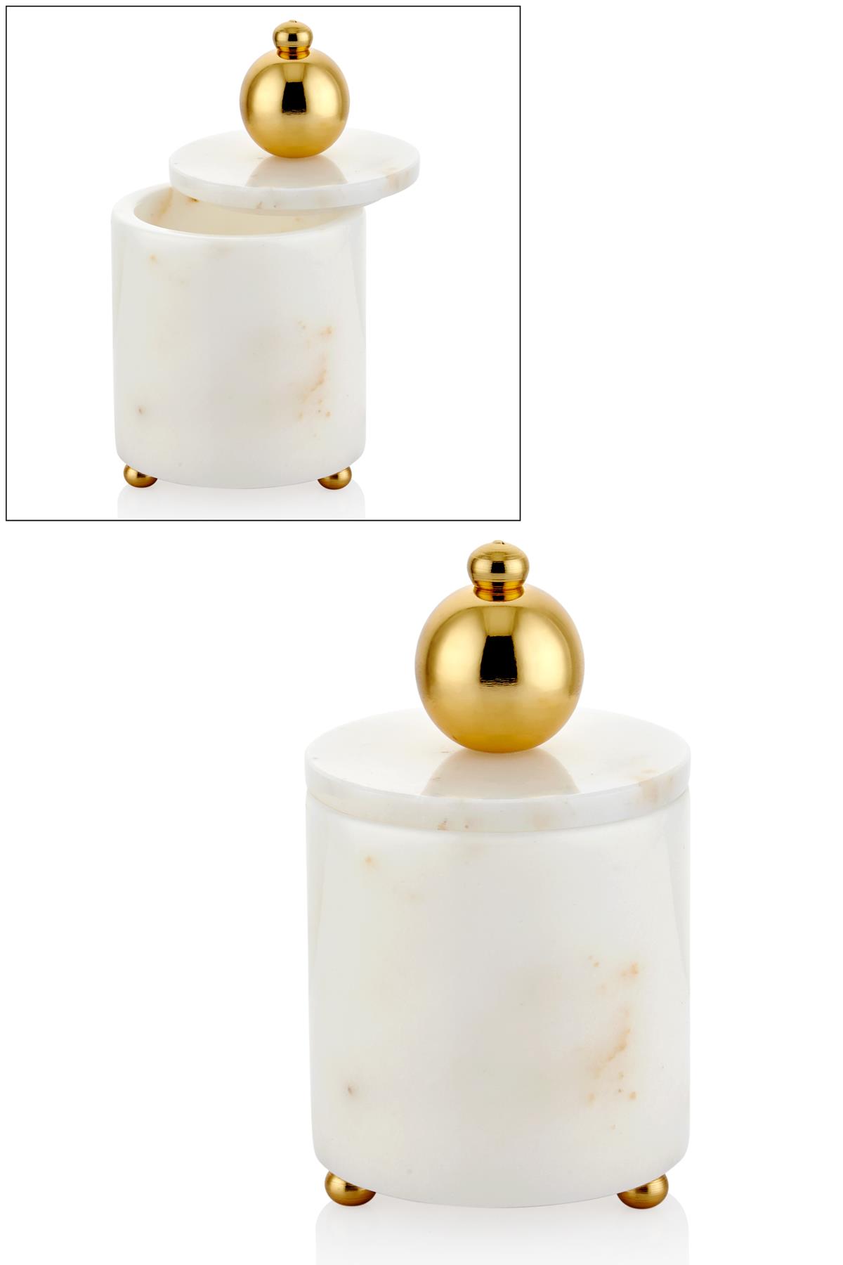 Evza Beyaz Mermer Top Kapaklı Kutu Büyük 9*9*15 Cm Evza Beyaz Mermer Top Kapaklı Kutu Büyük 9*9*15 Cm