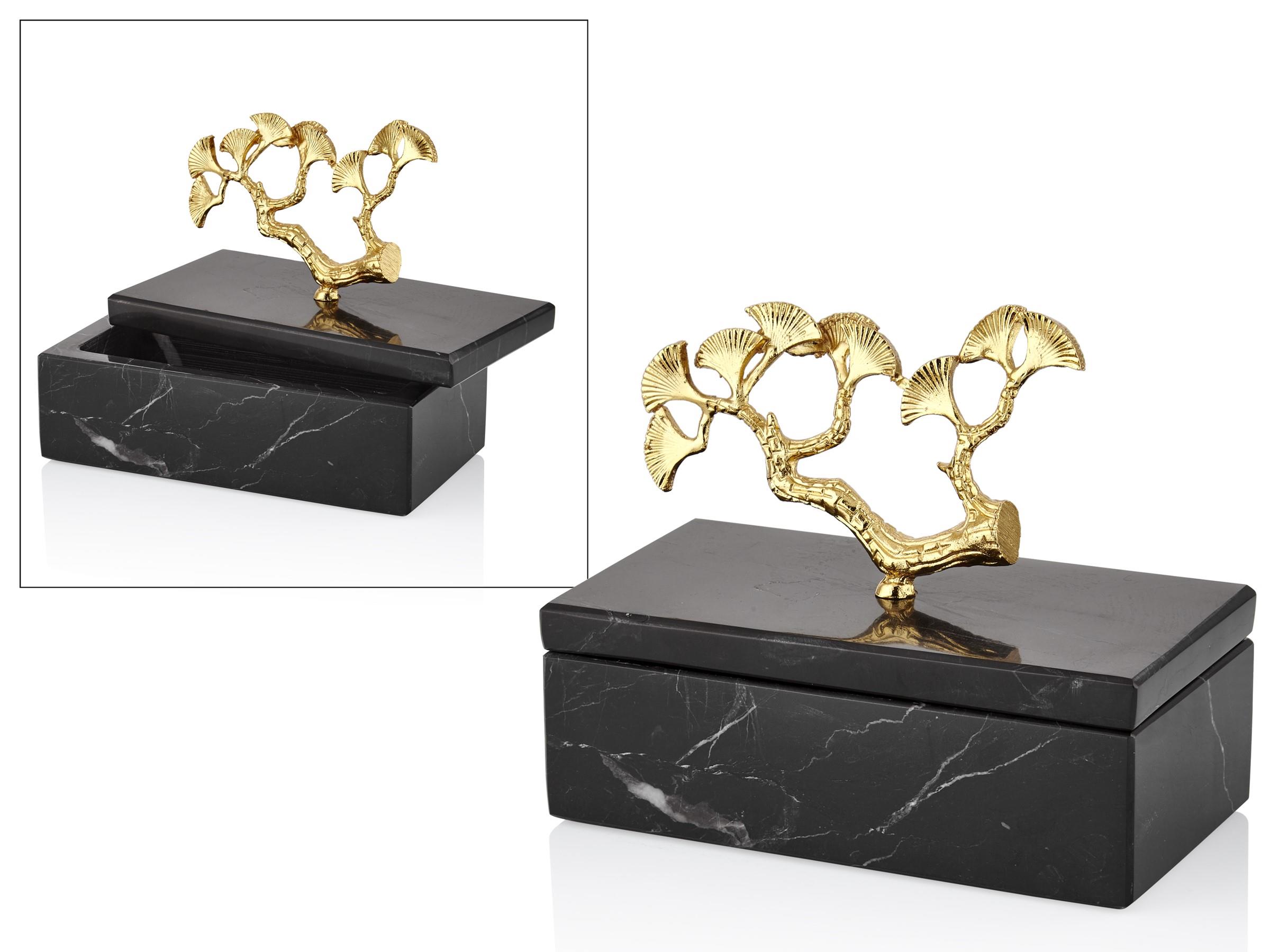 Evza Mermer Kutu Dikdörtgen Dallı Gınkgo Küçük Siyah Gold 8*15*5 Cm Evza Mermer Kutu Dikdörtgen Dallı Gınkgo Küçük Siyah Gold 8*15*5 Cm