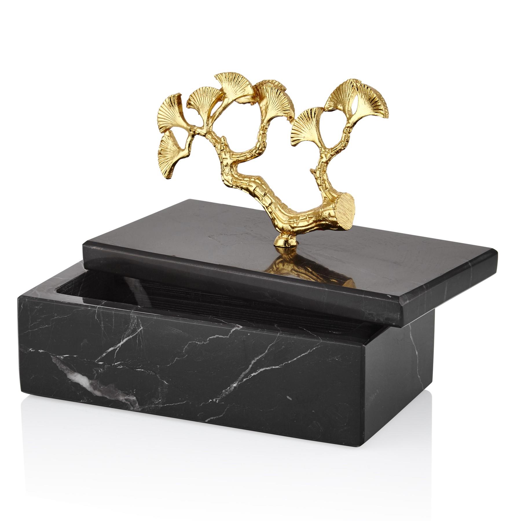 Evza Mermer Kutu Dikdörtgen Dallı Gınkgo Küçük Siyah Gold 8*15*5 Cm Evza Mermer Kutu Dikdörtgen Dallı Gınkgo Küçük Siyah Gold 8*15*5 Cm