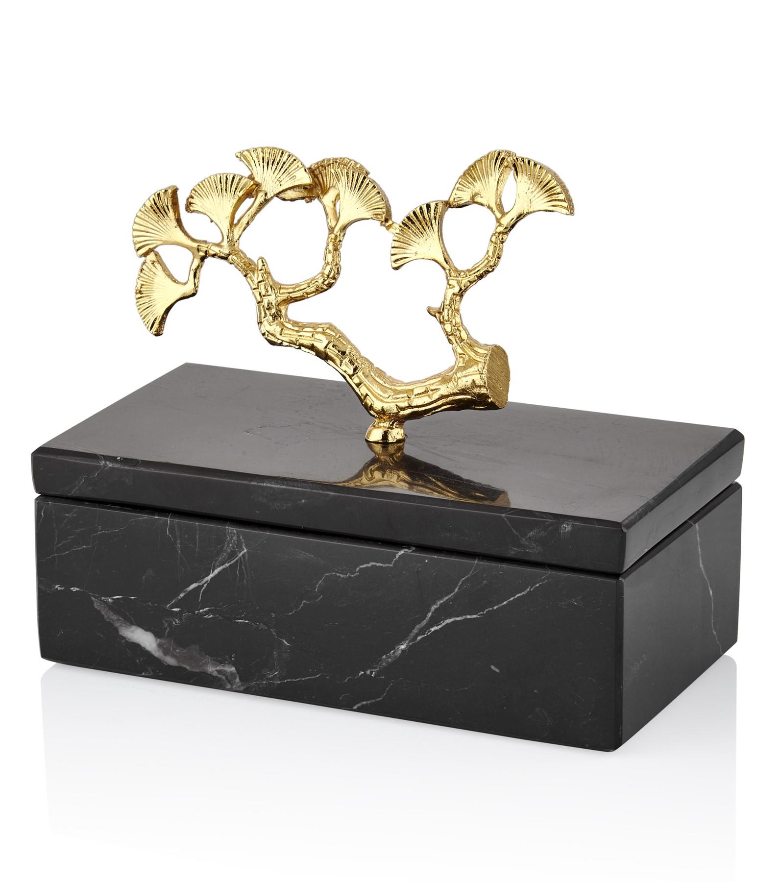 Evza Mermer Kutu Dikdörtgen Dallı Gınkgo Küçük Siyah Gold 8*15*5 Cm Evza Mermer Kutu Dikdörtgen Dallı Gınkgo Küçük Siyah Gold 8*15*5 Cm