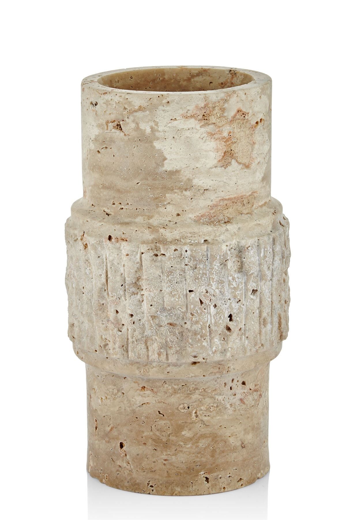 Evza Traverten Patlatma Şerit Dekorlu Vazo 14*14*26 Cm Evza Traverten Patlatma Şerit Dekorlu Vazo 14*14*26 Cm