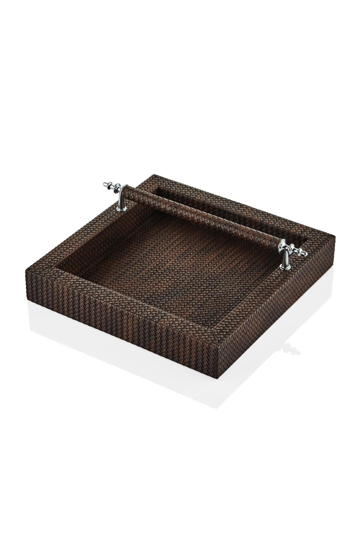 Luxe Faux Vegan Deri Kulplu Peçetelik Kahve 22*22*7 Cm Luxe Faux Vegan Deri Kulplu Peçetelik Kahve 22*22*7 Cm