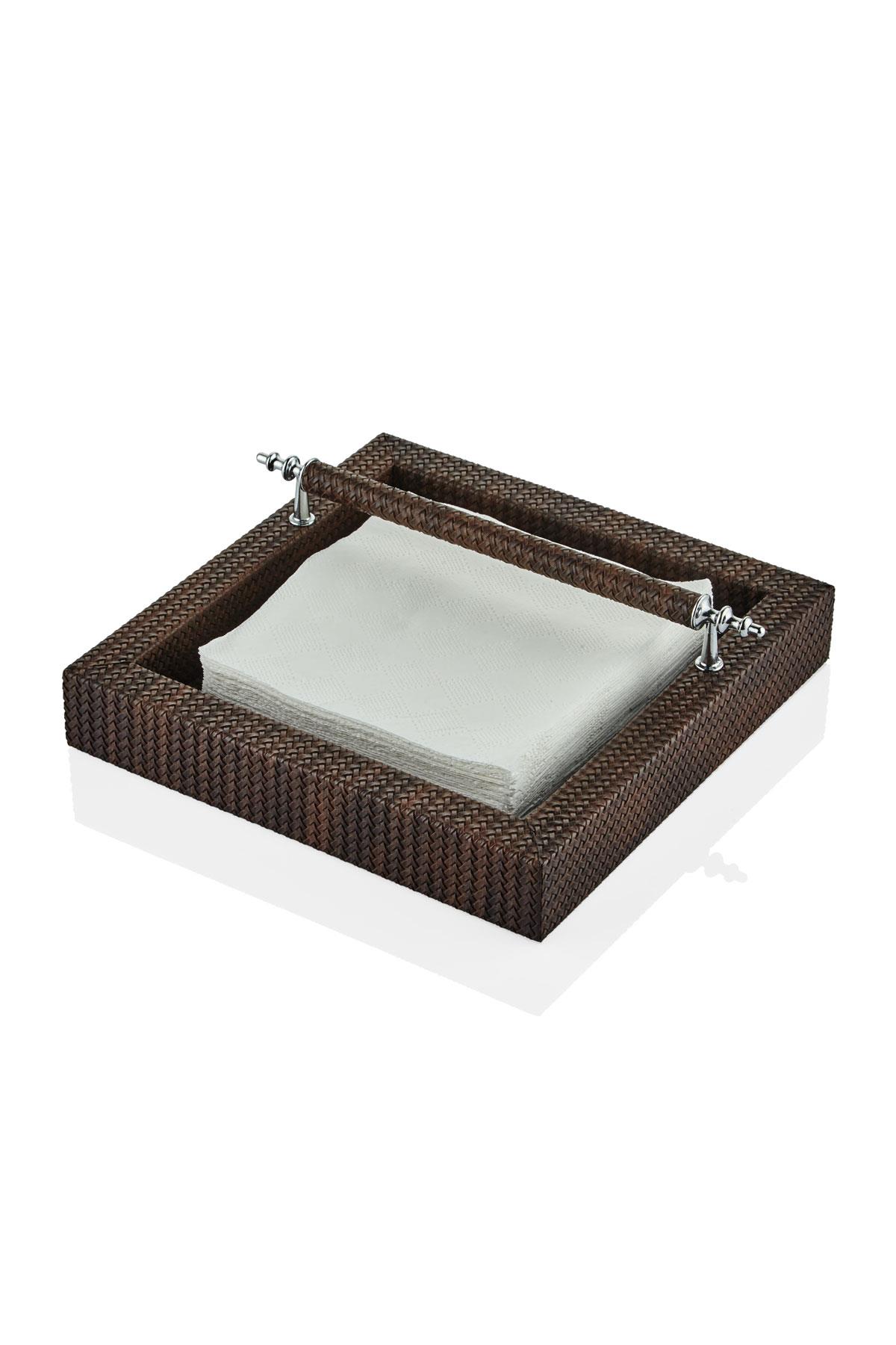 Luxe Faux Vegan Deri Kulplu Peçetelik Kahve 22*22*7 Cm Luxe Faux Vegan Deri Kulplu Peçetelik Kahve 22*22*7 Cm