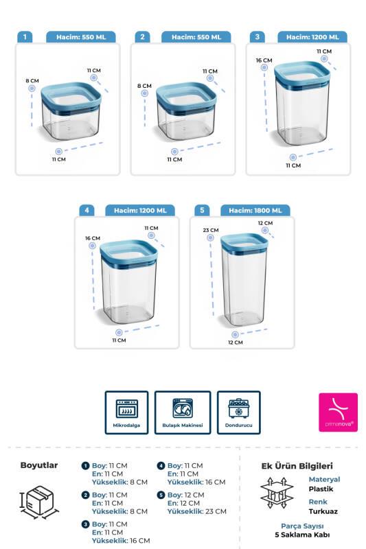 Seoul Kuru Gıda Saklama Kabı 5`li Set Seoul Kuru Gıda Saklama Kabı 5`li Set