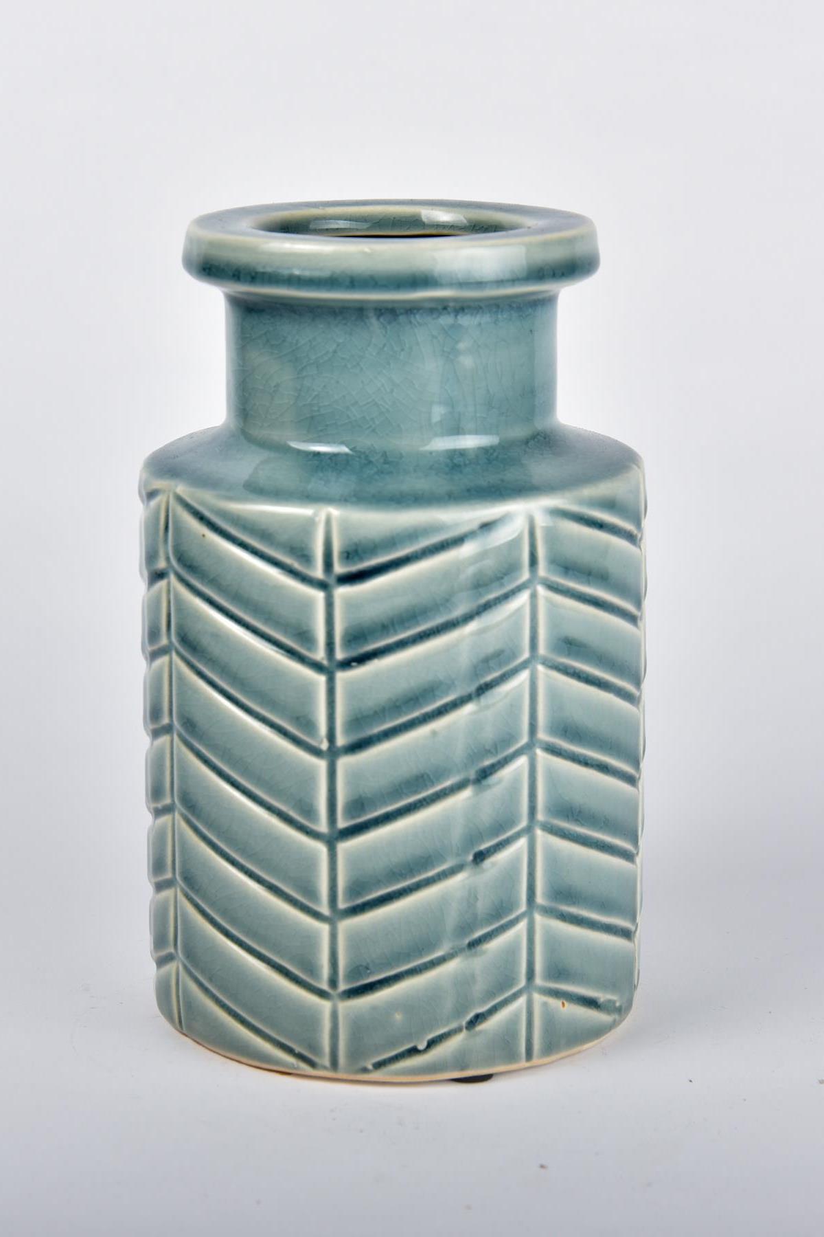 Seta Ceramic Vazo Çizgili Mavi Orta 13*13*20 Cm Seta Ceramic Vazo Çizgili Mavi Orta 13*13*20 Cm