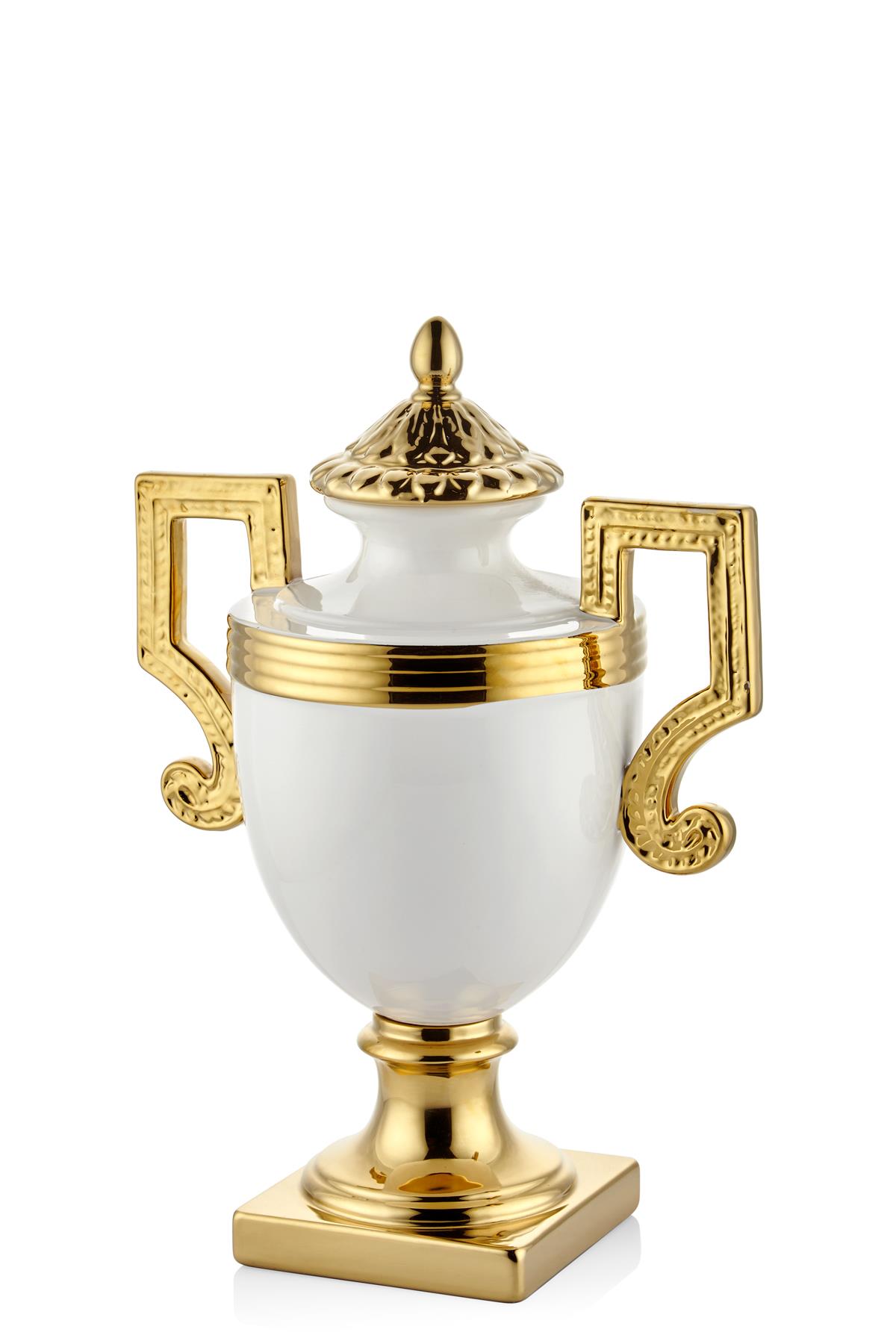 Seta Prowhıte Köşeli Kulplu Kapaklı Vazo Gold Küçük 33*21*46 Seta Prowhıte Köşeli Kulplu Kapaklı Vazo Gold Küçük 33*21*46