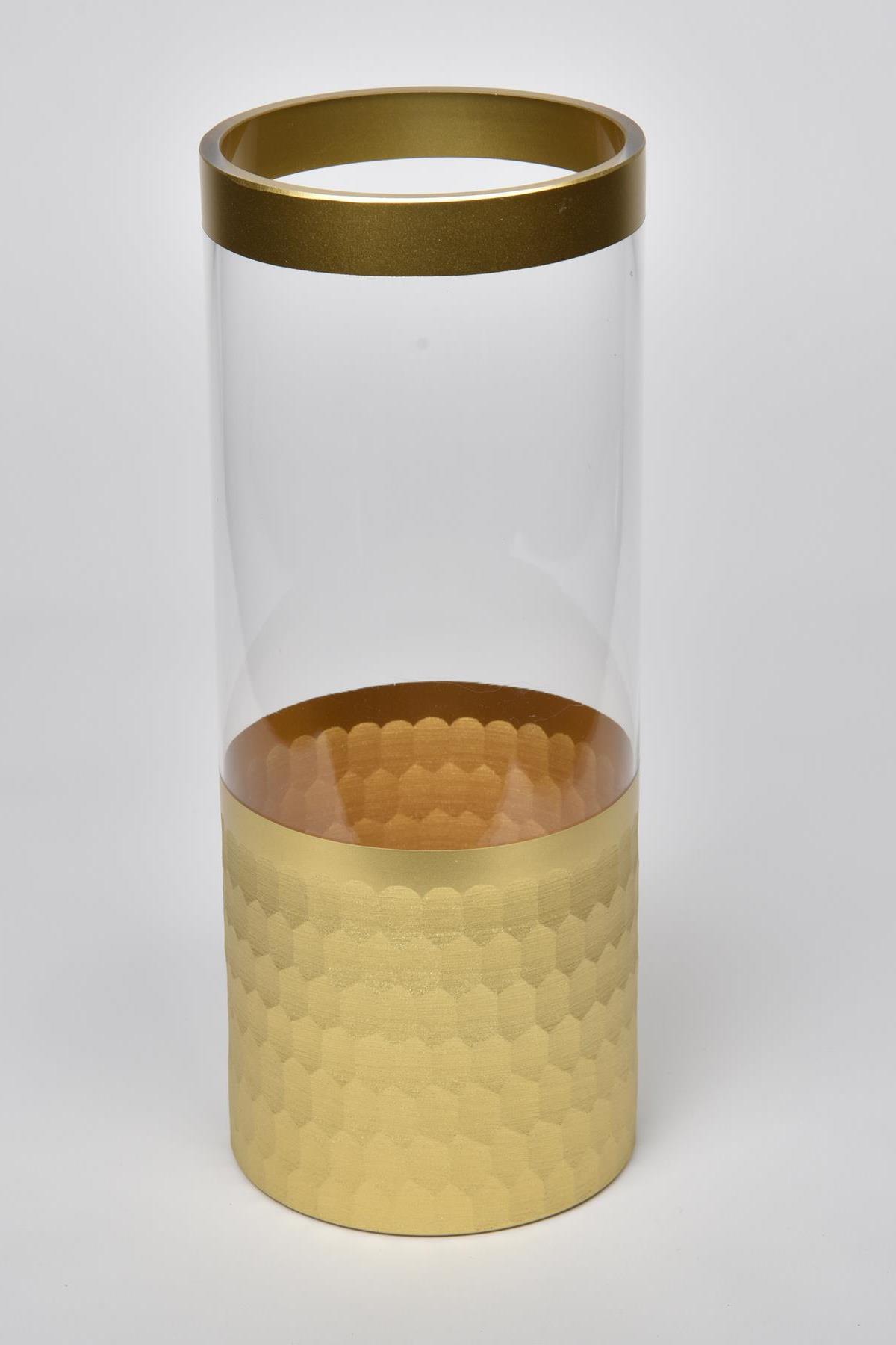 Seta Vetro Kesme Cam Uzun Vazo Gold 12*12*30 Cm Seta Vetro Kesme Cam Uzun Vazo Gold 12*12*30 Cm