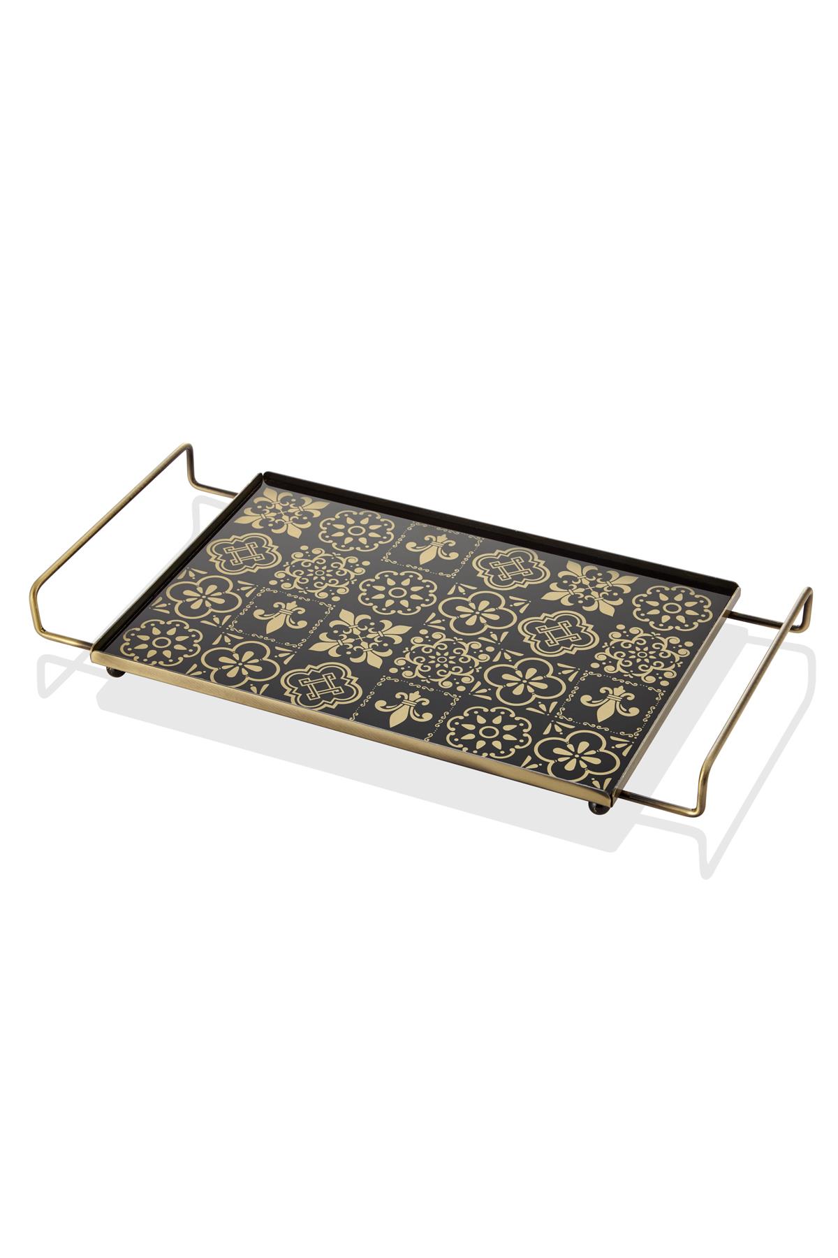 Setabianca Bronz Renkli Kulplu Sunum Tepsisi 23*42Cm Setabianca Bronz Renkli Kulplu Sunum Tepsisi 23*42Cm